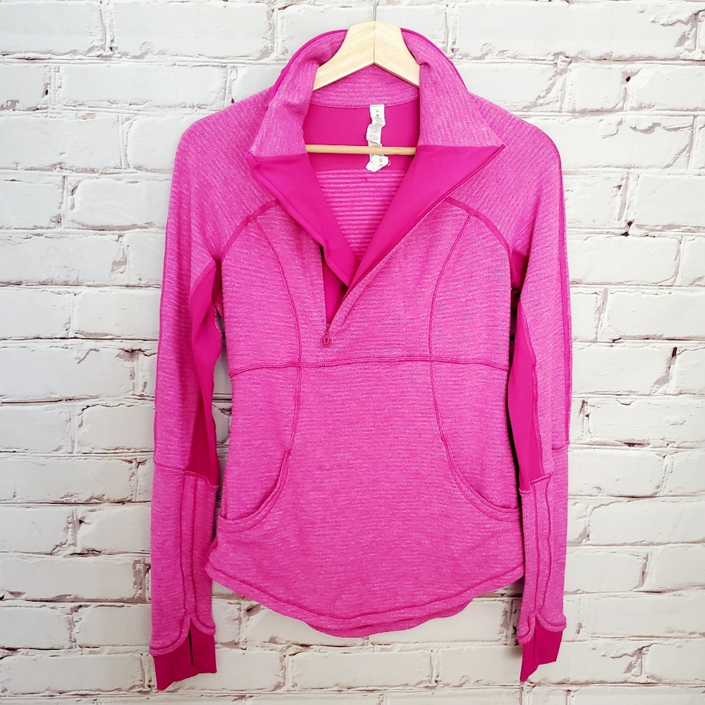 Pristine Lululemon Base Runner Half Zip Size 6 Rulu Pique Mini Check Raspberry